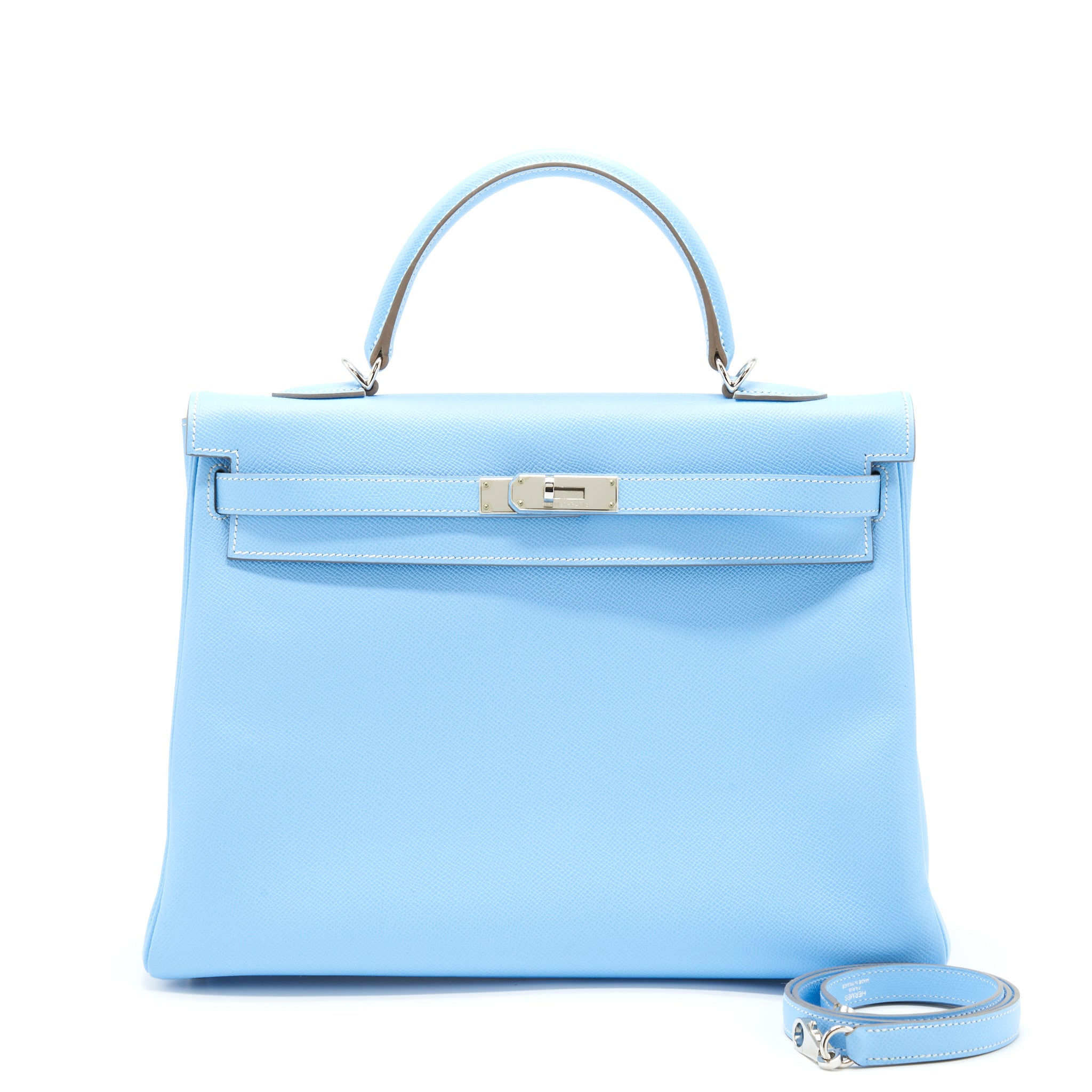 Hermes Kelly 35 Epsom 7N Celeste SHW Stamp Square O