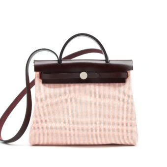 Hermes Herbag Zip 31 Toile And Leather Ecru-Brique-Mauve Pink/ Rouge Sellier SHW Stamp Z