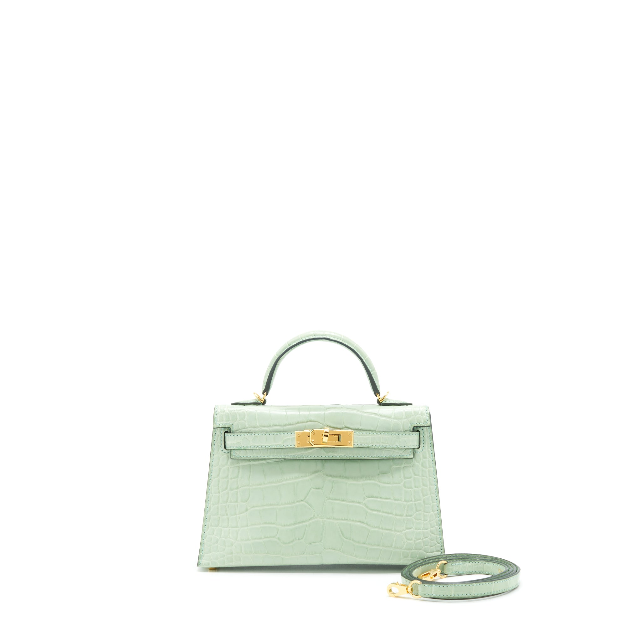 Hermes Mini Kelly 20cm Alligator Matt 6U Vert D’eau GHW Stamp C