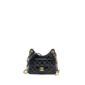 Chanel 23C Small Hobo Bag Shiny Calfskin Black Brushed GHW (Microchip)