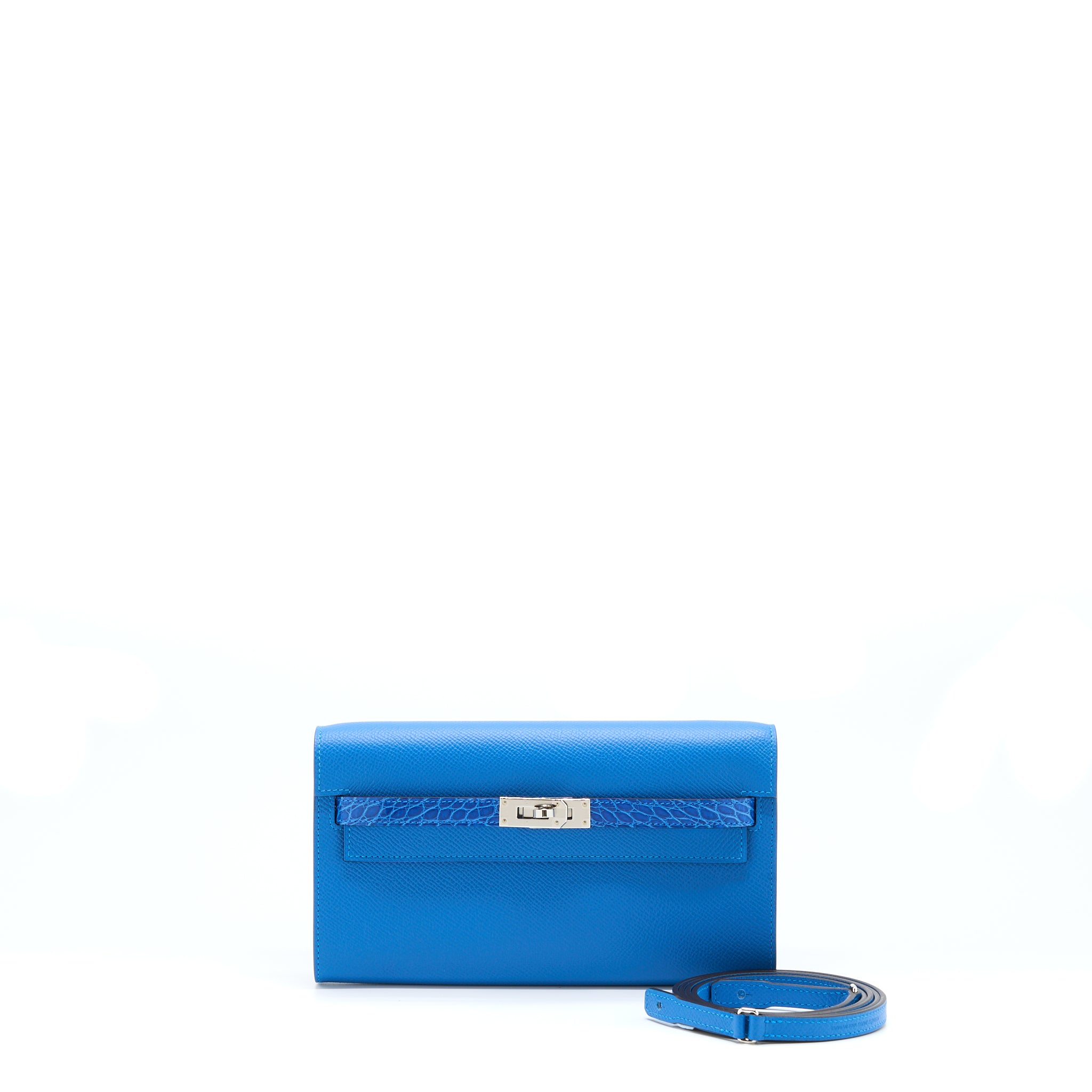 Hermes Kelly To Go Touch Epsom/Alligator Mykonos/Bleu Zellige SHW Stamp Z
