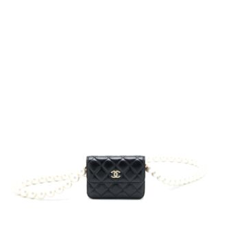 Chanel Mini Flap Bag with Giant Pearl Chain Lambskin Black LGHW