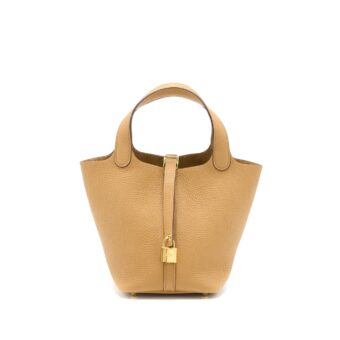 Hermes Picotin 18 Lock Bag Clemence 4B Biscuit GHW Stamp Z