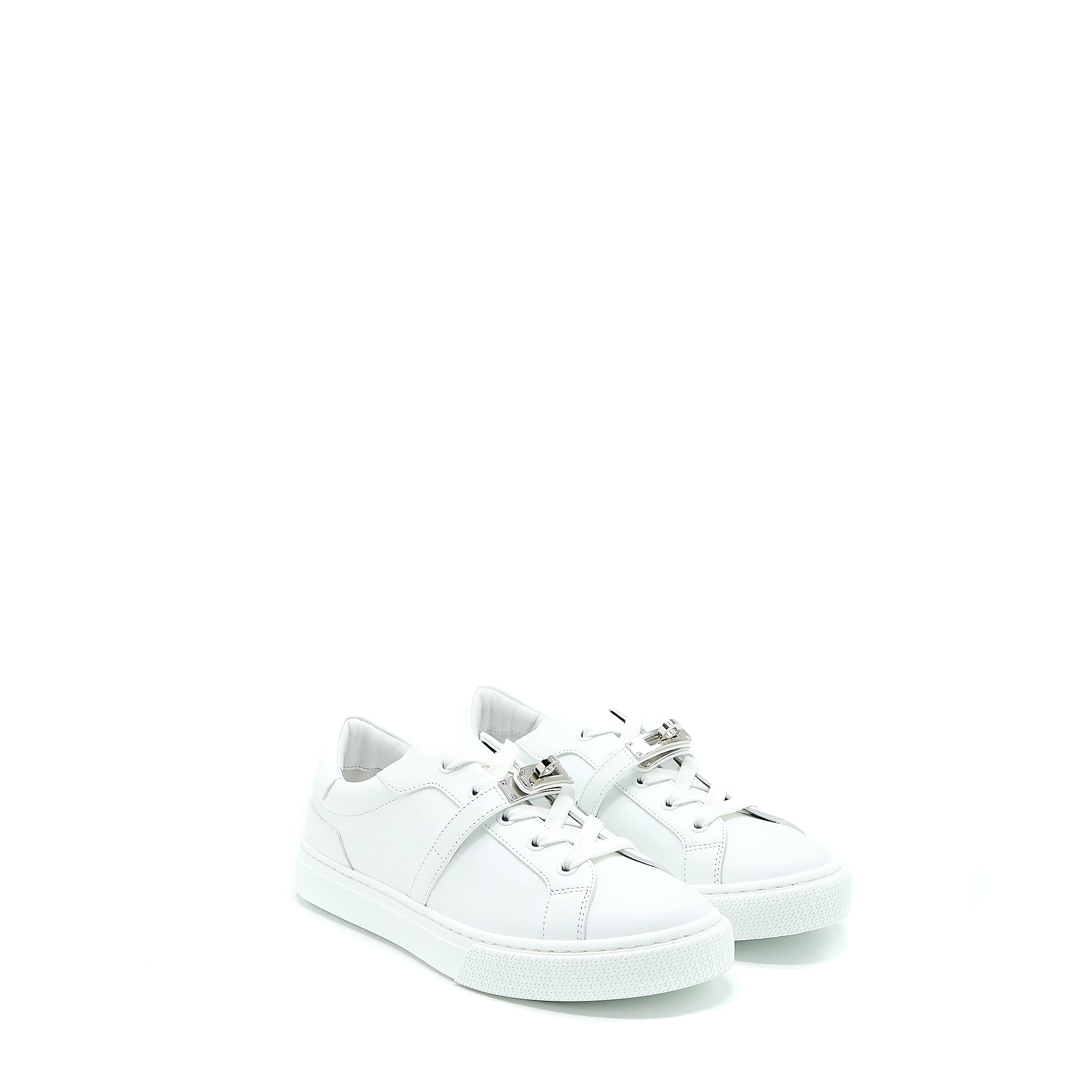 Hermes Size 37 Day Sneakers Calfskin White SHW