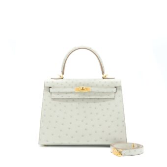Hermes Kelly 25 Sellier Ostrich 80 Gris Perle GHW Stamp Z