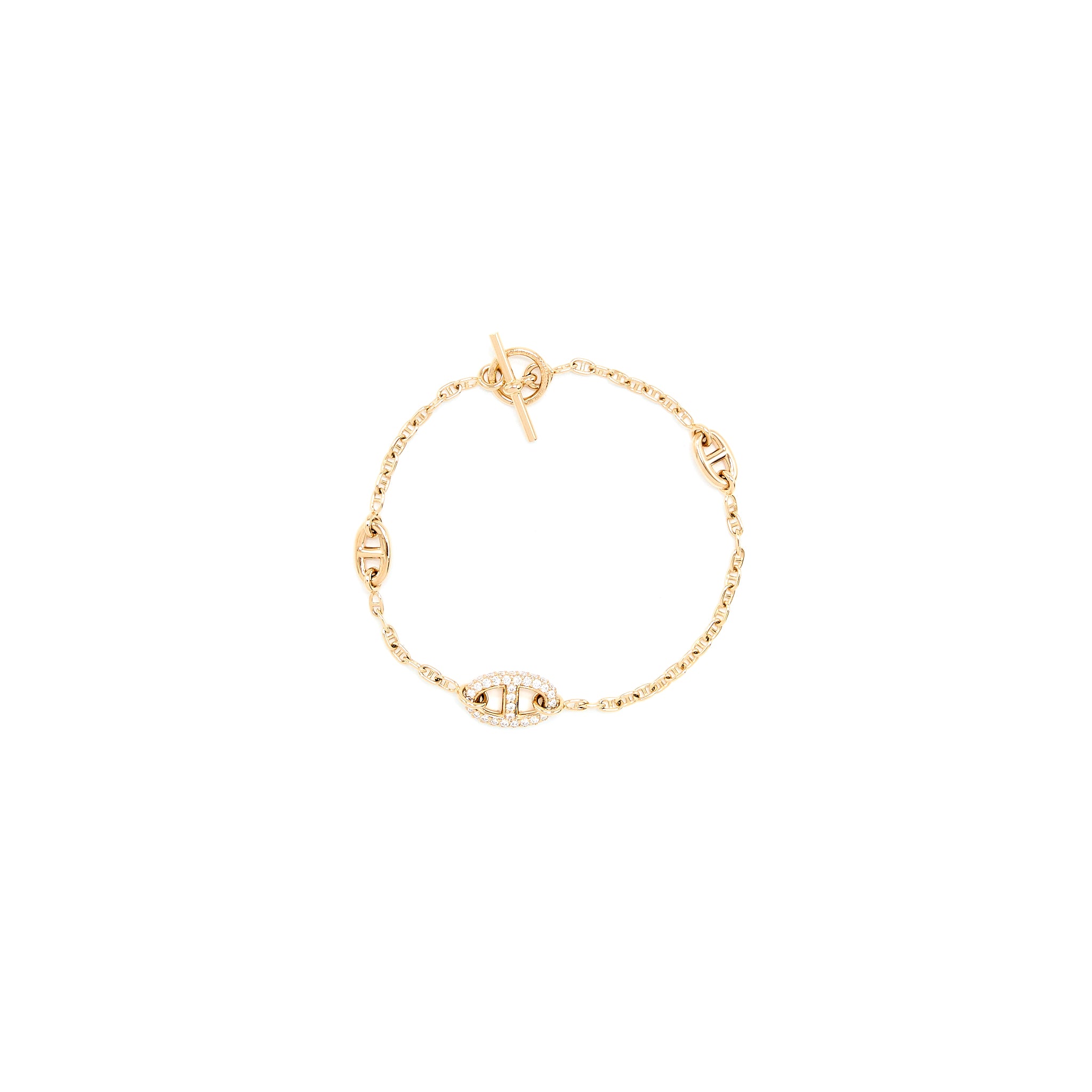 Hermes Size ST New Farandole Bracelet Rose Gold With Diamonds And Toggle Closure