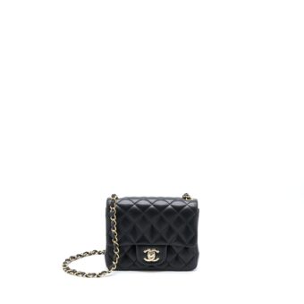 Chanel Mini Square Flap Bag Lambskin Black LGHW (Microchip)