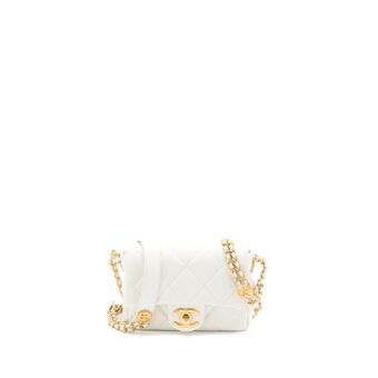Chanel 22A Mini Square Flap Bag Caviar White Brushed GHW (Microchip)