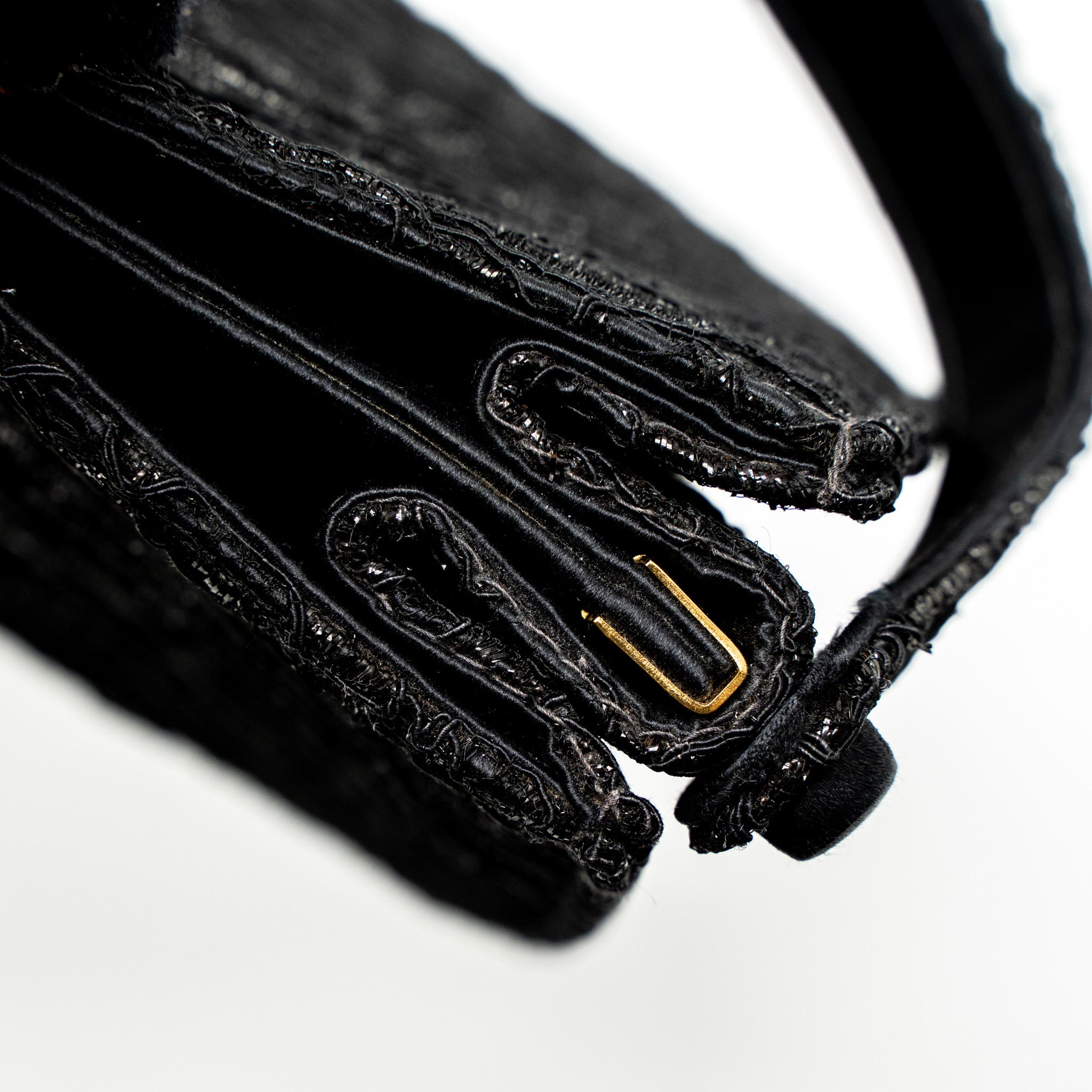 Chanel Vintage Double Sided Tumlock Handbag Laced Satin Black GHW - Image 11