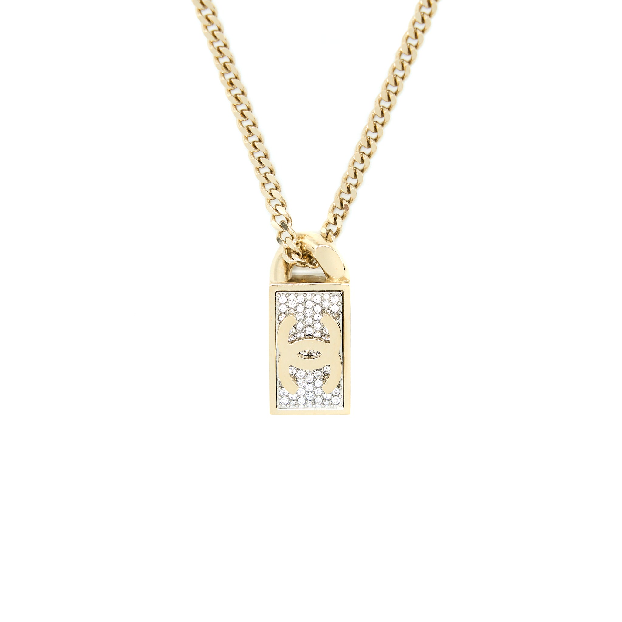 Chanel Square CC Logo Crystal Pendant Light Gold Tone