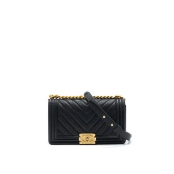 Chanel Chevron medium Boy Chanel Handbag Caviar Black GHW