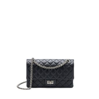 Chanel Small 2.55 255 Double Flap Bag Calfskin Black Ruthenium SHW