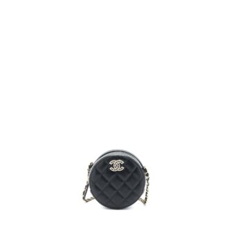 Chanel Crystal CC Logo Round Clutch with Chain Caviar Black LGHW