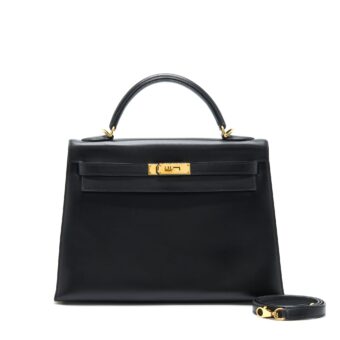 Hermes Kelly 32 Box Leather Black GHW Stamp Square G