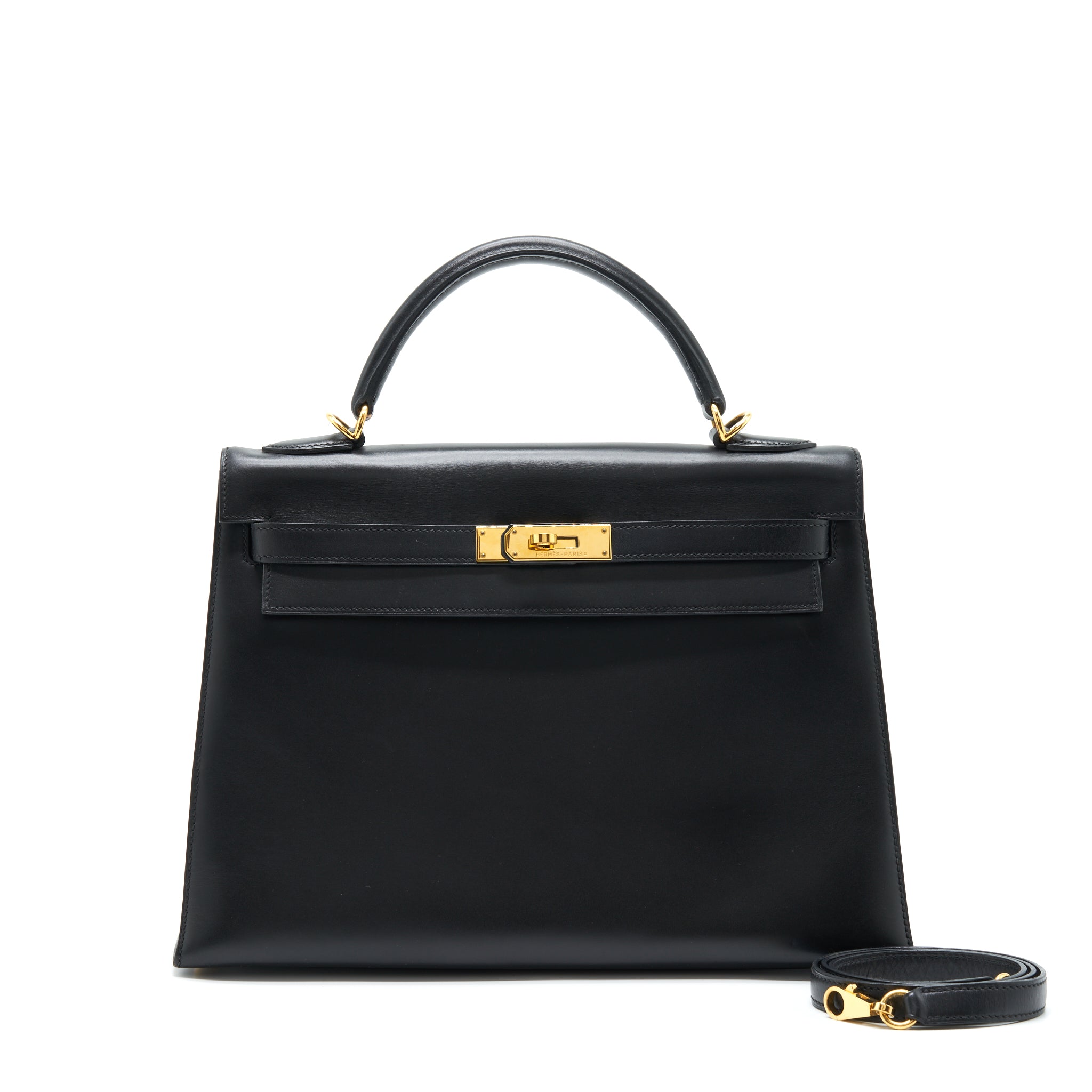 Hermes Kelly 32 Box Leather Black GHW Stamp Square G