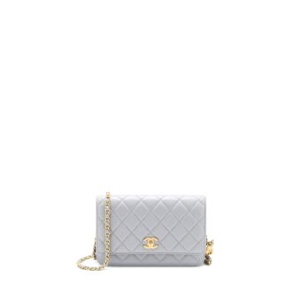 Chanel Pearl Crush Wallet on Chain Lambskin Light Grey GHW (Microchip)