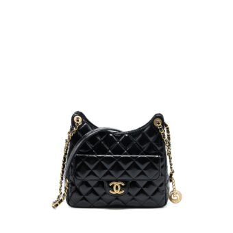 Chanel 23C Hobo Bag Shiny Calfskin Black Brushed GHW(Microchip)