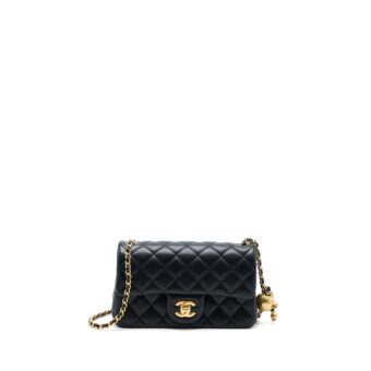 Chanel 23C Pearl Crush Mini Rectangular Flap Bag Lambskin Black Brushed GHW (Microchip)