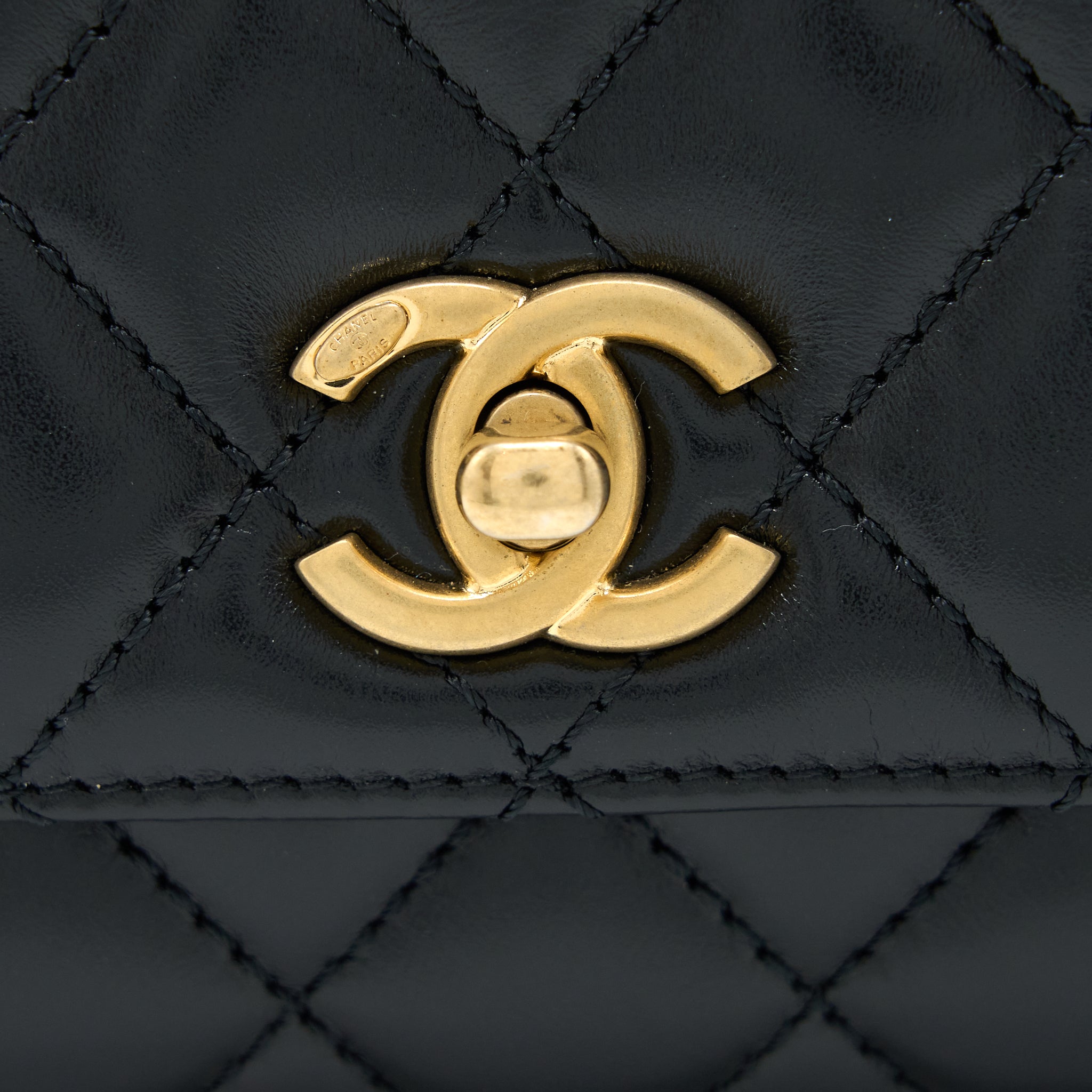 Chanel 22A Mini Coco Handle with Detailed Letter Handle Calfskin Black Brushed GHW (Microchip) - Image 15