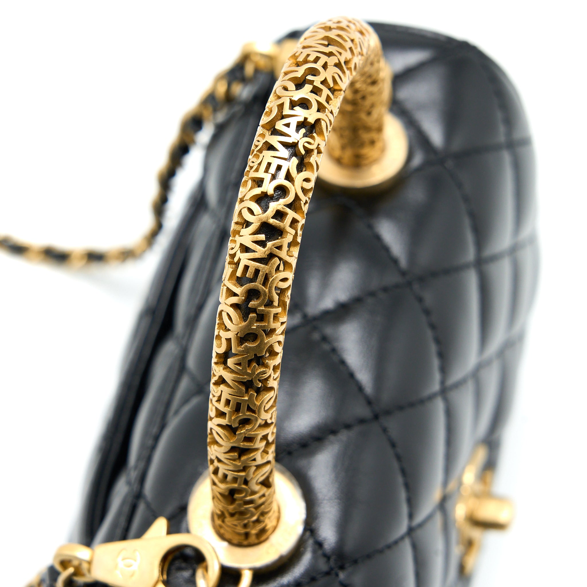 Chanel 22A Mini Coco Handle with Detailed Letter Handle Calfskin Black Brushed GHW (Microchip) - Image 13
