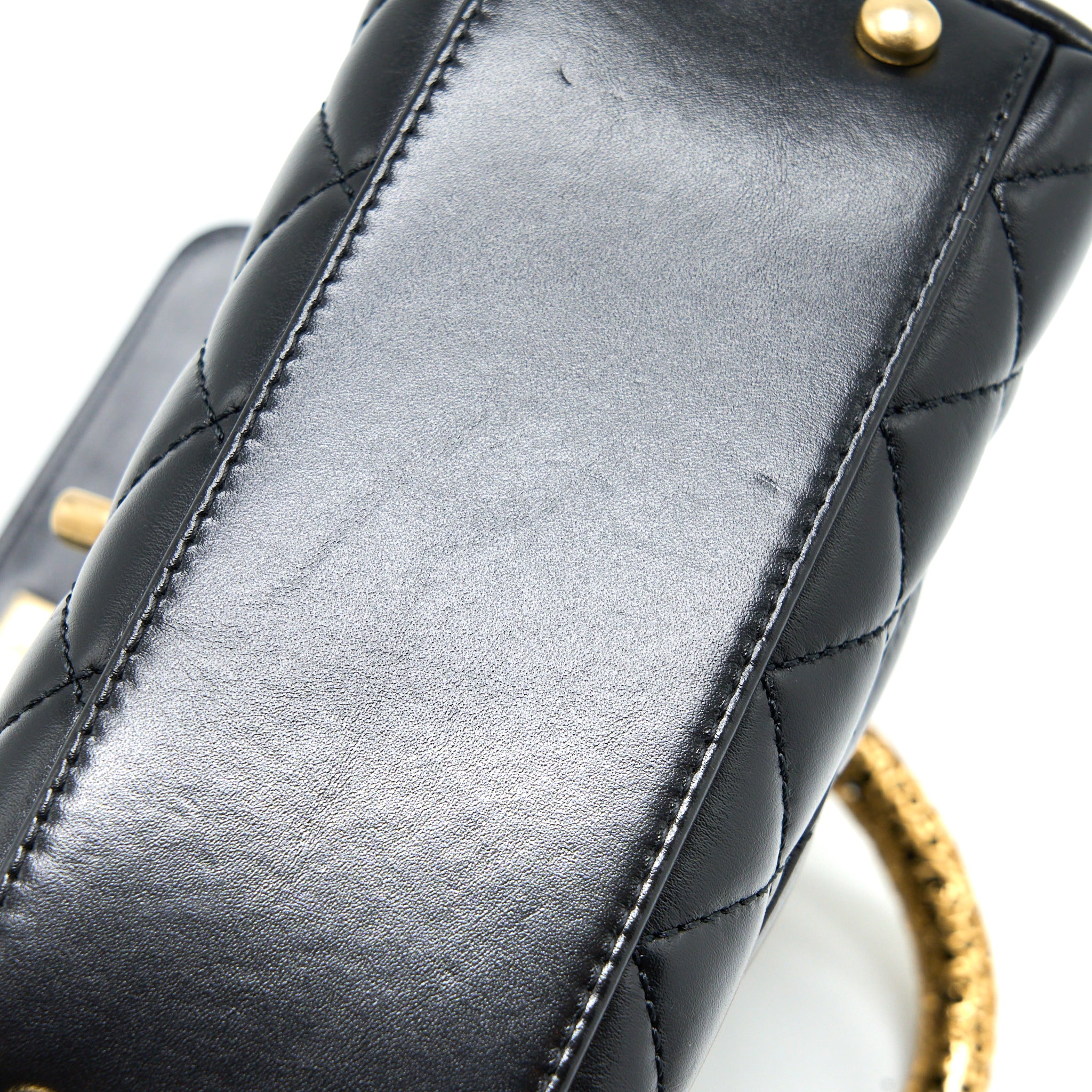 Chanel 22A Mini Coco Handle with Detailed Letter Handle Calfskin Black Brushed GHW (Microchip) - Image 9