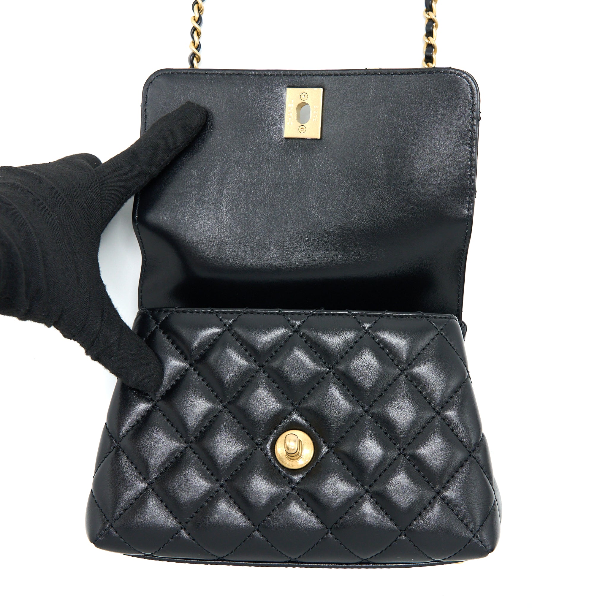 Chanel 22A Mini Coco Handle with Detailed Letter Handle Calfskin Black Brushed GHW (Microchip) - Image 8