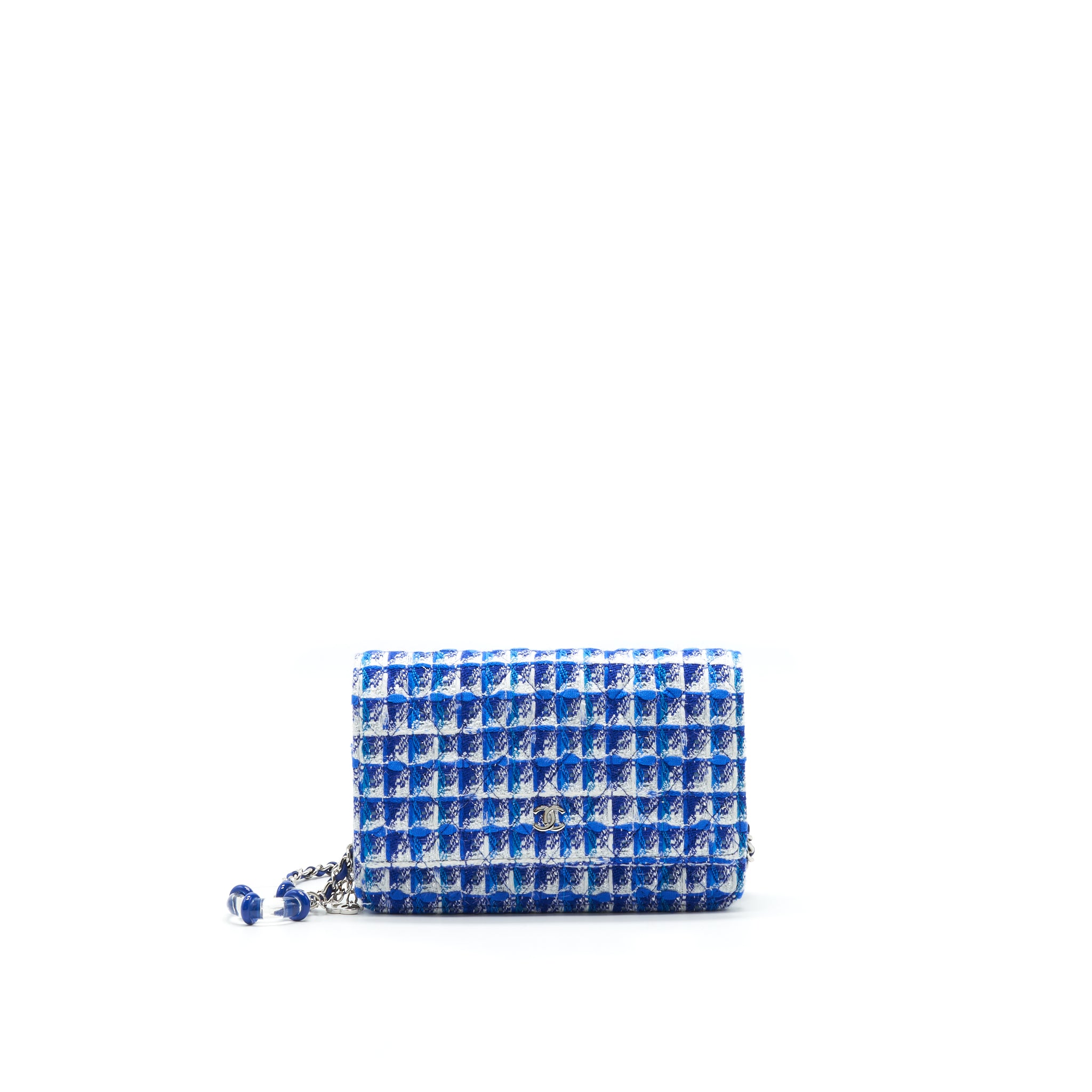 CHANEL Tweed Quilted Wallet On Chain WOC blue