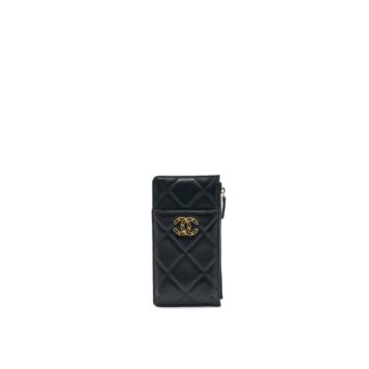 CHANEL 19 Phone and Card Holder Lambskin Quilted Black