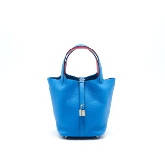 Hermes Picotin 18 Bleu Frida/ Rose Mexico in SHW