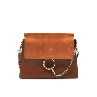 Chloe Faye Shoulder Bag in Suede Leather and Calfskin Brown