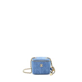Chanel 22C Pearl Crush Mini Vanity With Chain Denim Blue GHW