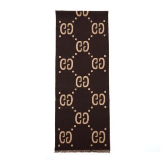 Gucci GG Jacquard Wool Silk Scarf Brown/Beige