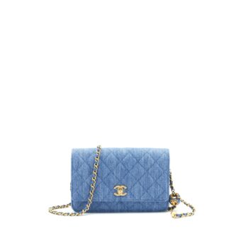 Chanel 22C Pearl Crush Wallet On Chain Denim GHW
