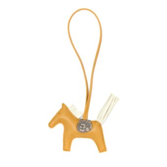 Hermes Touch Rodeo Bag Charm Agneau Milo/Lezard Natura Lisse, Sesame/Craie/Desert