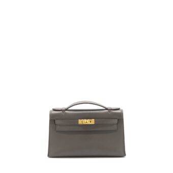 Hermes Kelly Pochette Swift 8F Gris Etain GHW Stamp Square P
