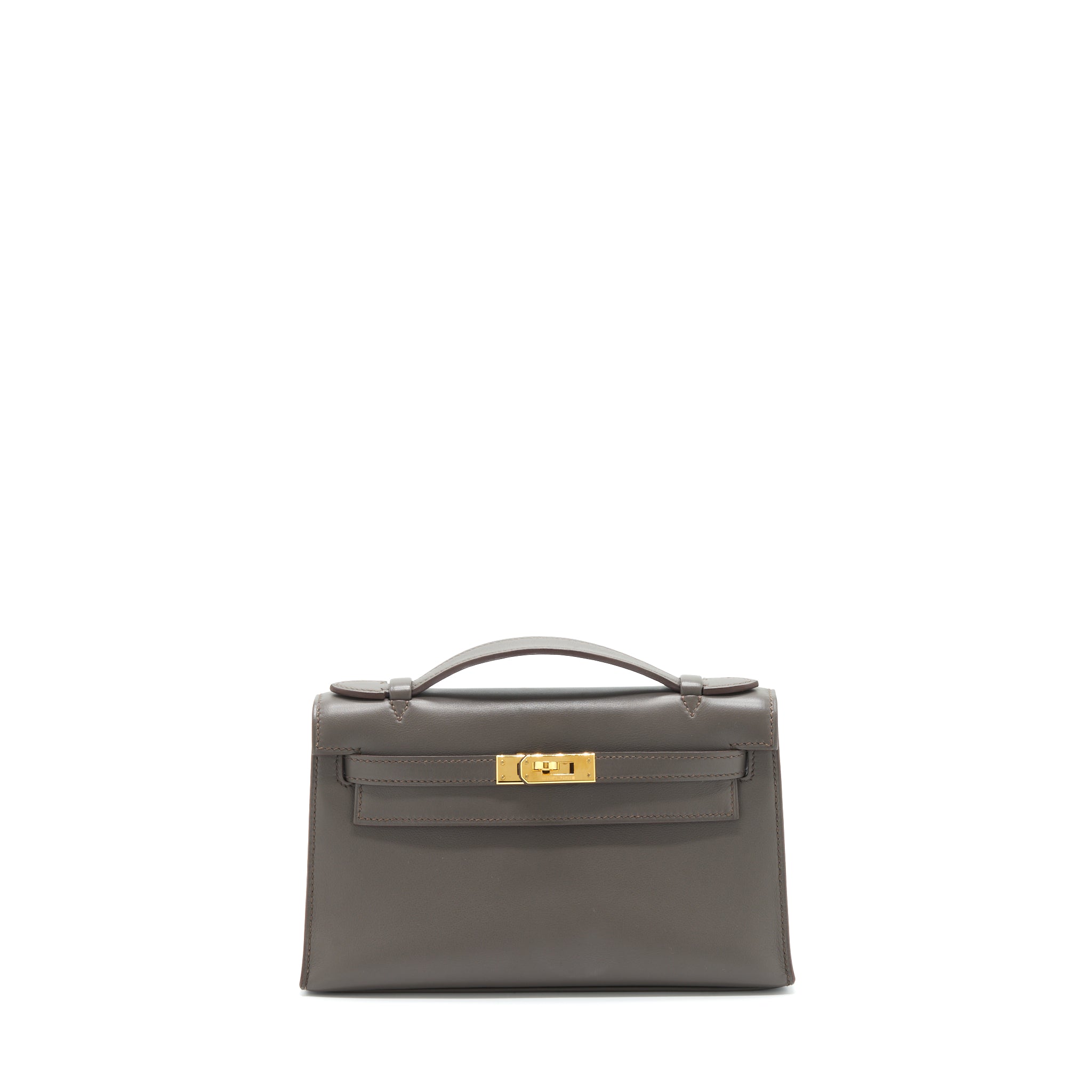 Hermes Kelly Pochette Swift 8F Gris Etain GHW Stamp Square P