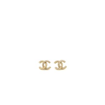 Chanel CC Logo Pearl/Crystal Earring Light Gold Tone
