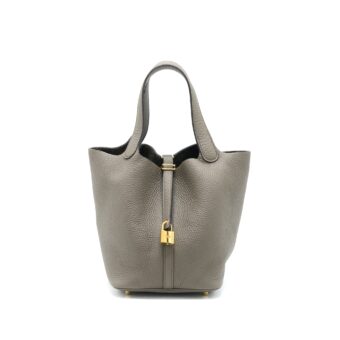 Hermes Picotin 22 Lock Bag Clemence Gris Etain GHW Stamp C