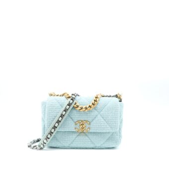 Chanel 22B Small 19 Bag Tweed Light Green Multicolour Hardware (Micorchip)