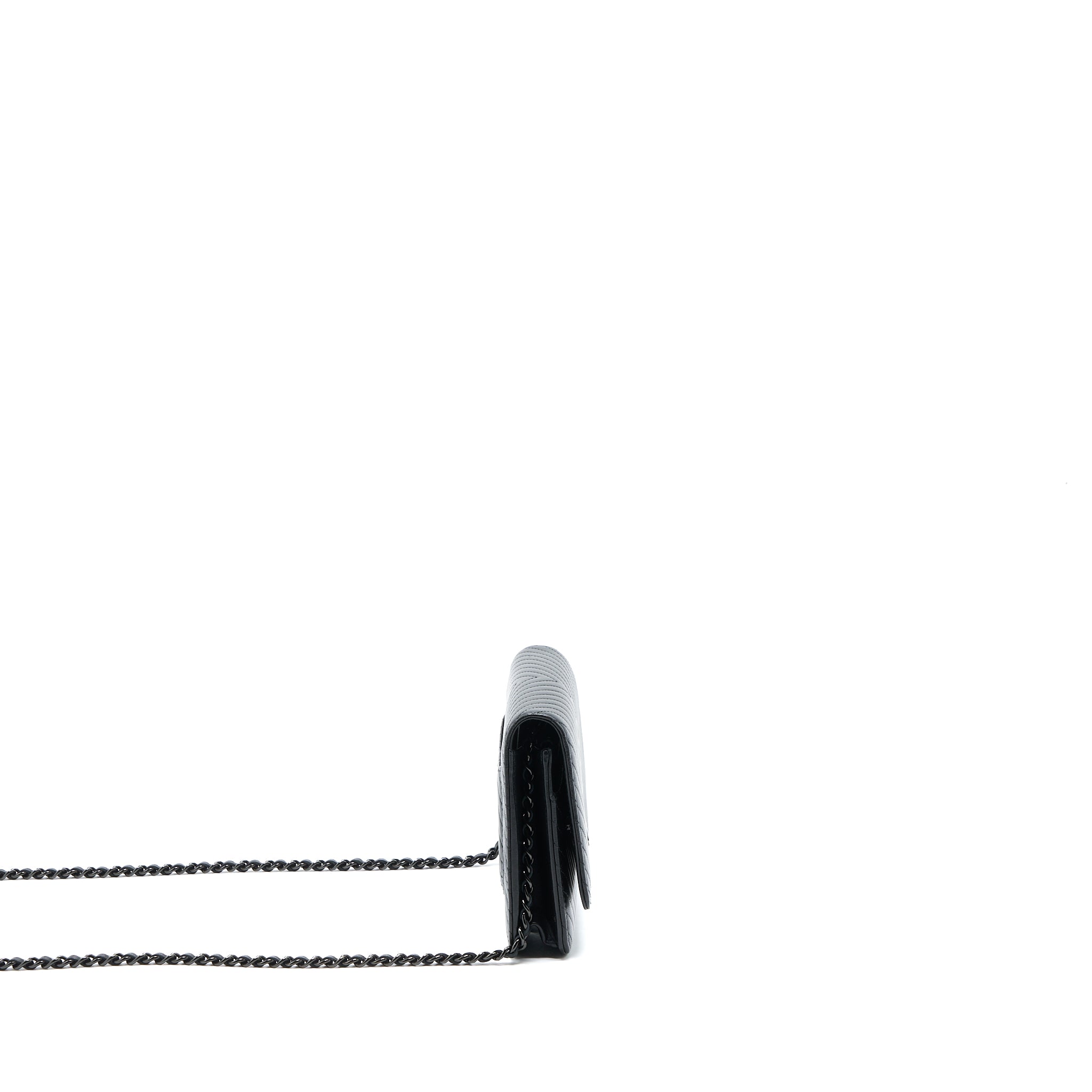 Chanel Chevron Wallet On Chain Black with Black Hardware - Image 4