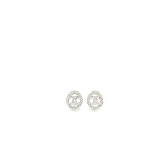 Chanel Round CC Logo Earrings Crystal Silver Tone