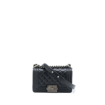 Chanel Small Boy Bag Caviar Black Ruthenium SHW (Microchip)
