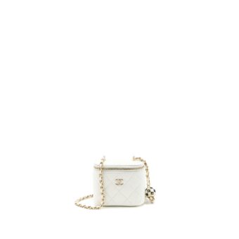 Chanel 23C Pearl Crush Mini Vanity with Chain Lambskin White LGHW (Microchip)