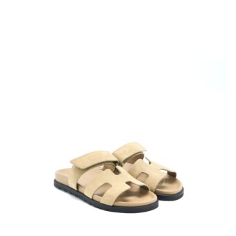 Hermes Size 37.5 Sandal Chypre Suede Goatskin Beige Argile