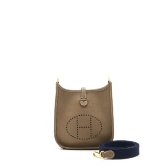 Hermes mini Evelyne Etoupe/ Blue indigo GHW stamp D