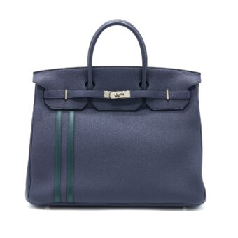 Hermes Birkin 40 Officer Togo/Swift Blue Nuit/Vert Cypres SHW Stamp C