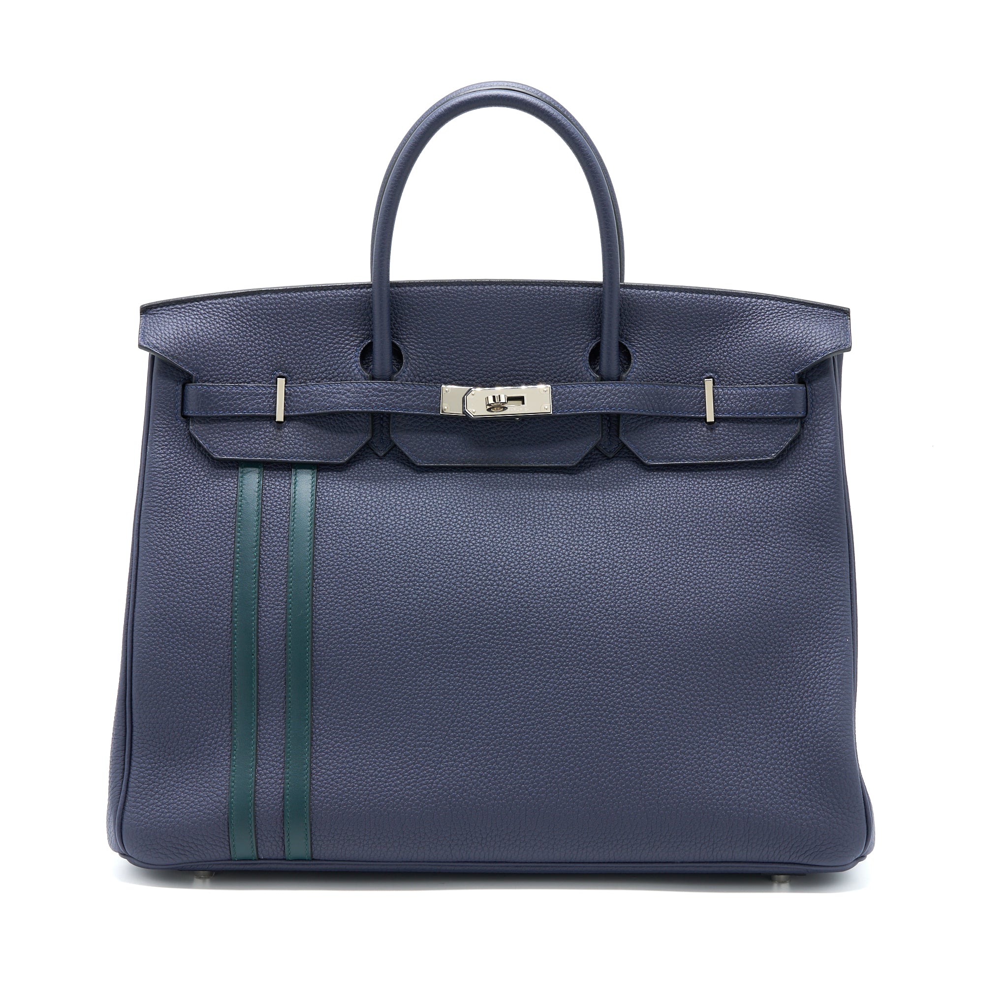 Hermes Birkin 40 Officer Togo/Swift Blue Nuit/Vert Cypres SHW Stamp C