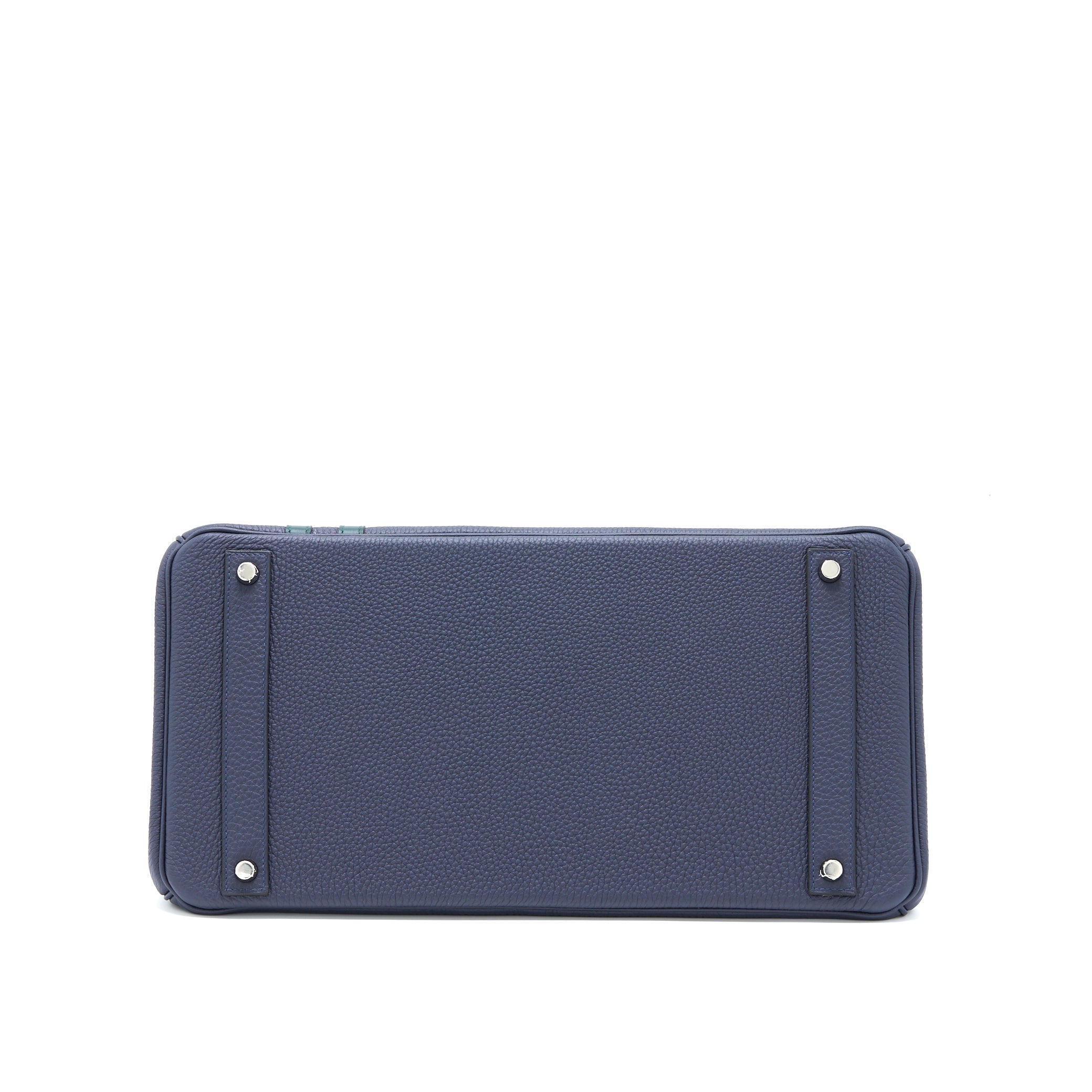 Hermes Birkin 40 Officer Togo/Swift Blue Nuit/Vert Cypres SHW Stamp C - Image 5