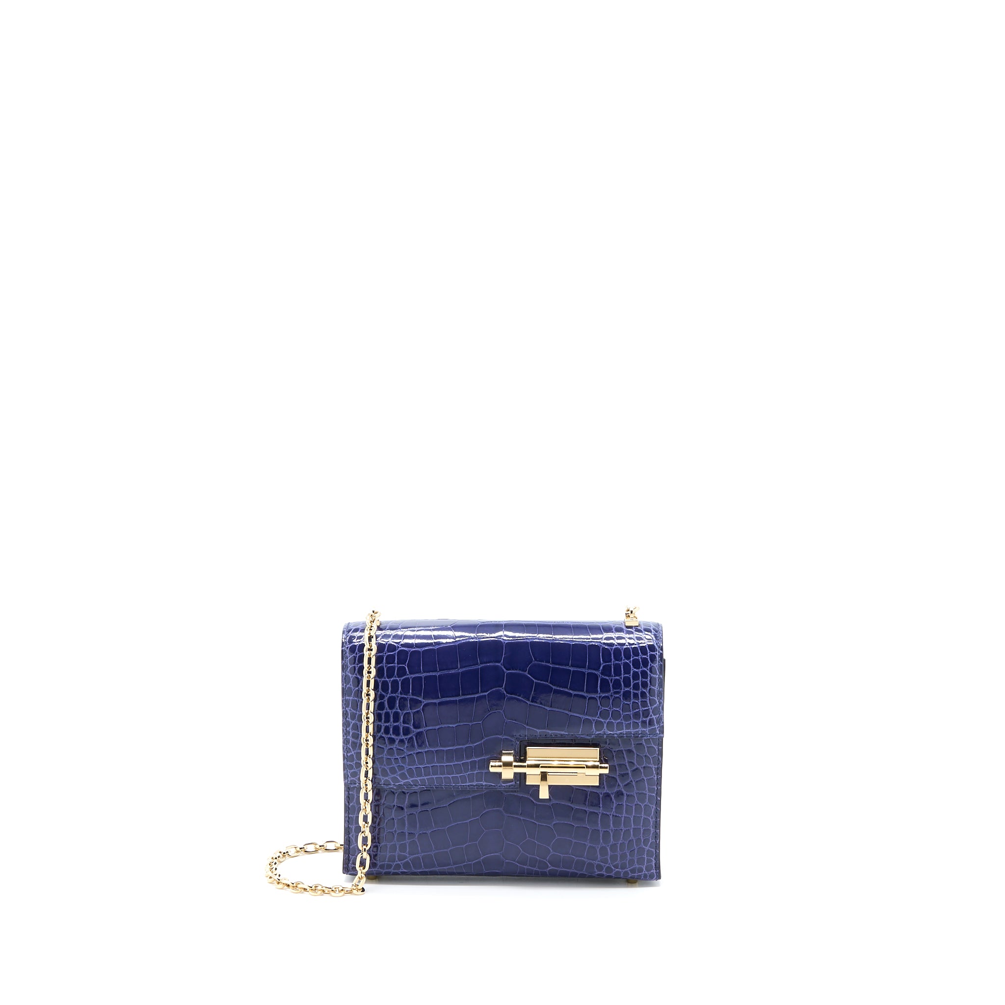 Hermes Mini Verrou Alligator Mississippiensis M3 Blue Encre GHW Stamp D