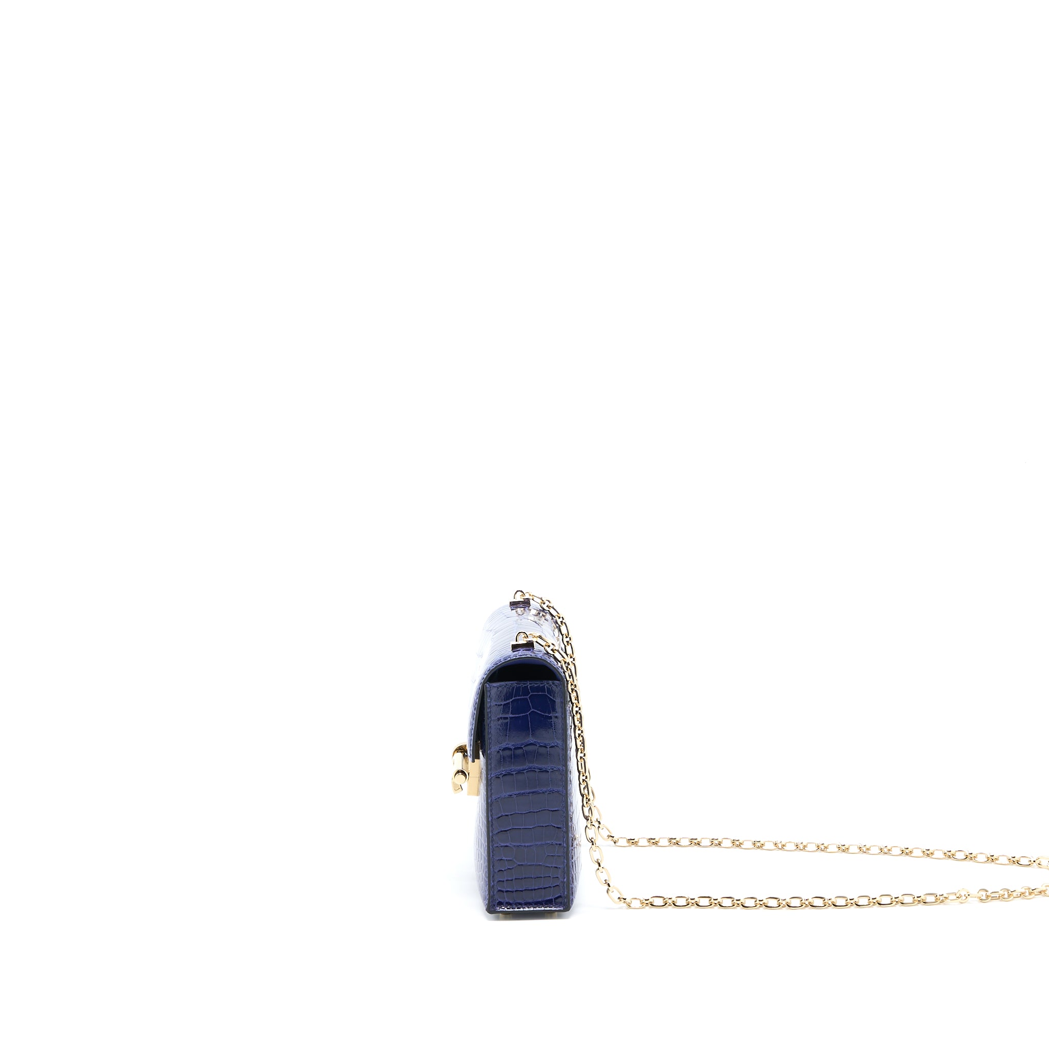 Hermes Mini Verrou Alligator Mississippiensis M3 Blue Encre GHW Stamp D - Image 3